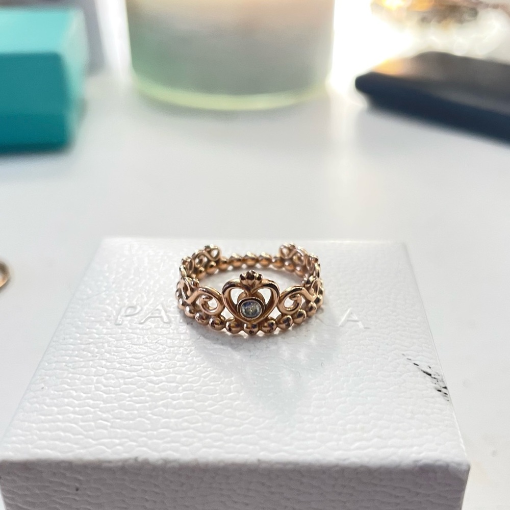 Rose Gold Pandora Princess Ring - Size 6.5